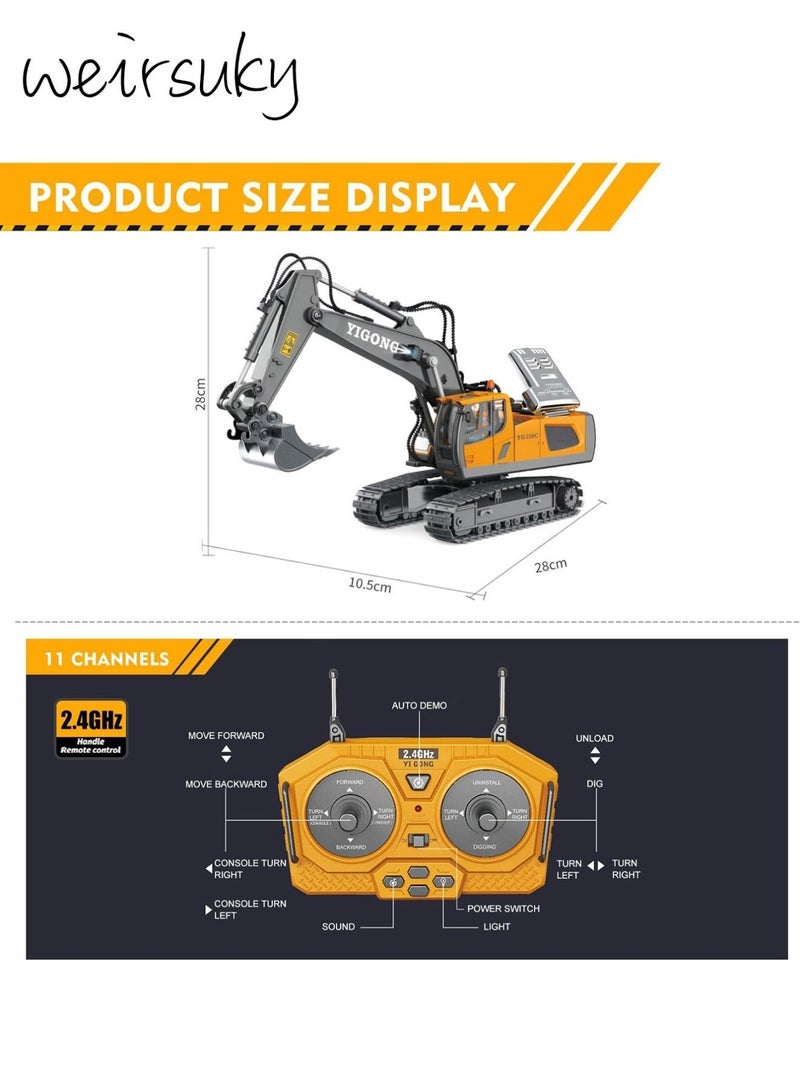 weirsuky Remote Control Excavator Toys for Boys 5-7 Year Old Remote Control Digger Construction Toys RC Vehicles Tractor Sandbox Truck for Boys 3-5 Year Old - Image 4